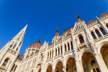 Fototapeta na wymiar Famous building of Hungarian Parliament in city Budapest neo gothic landmark