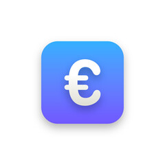 Euro icon 3d on blue gradient button, circle button inside