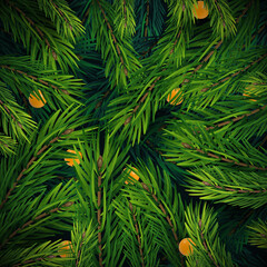 Christmas tree branches background stock Illustration.
