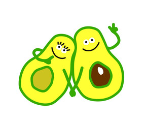 Two lovers avocado together on a white background. Vector illustration.