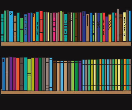 Bookshelf. Collection of various books. Signs and Symbols. Vector illustration.