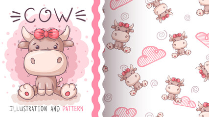 Cute pretty cow - seamless pattern.