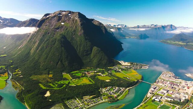 Rampestreken in Andalsnes, Norway, drone aerial view