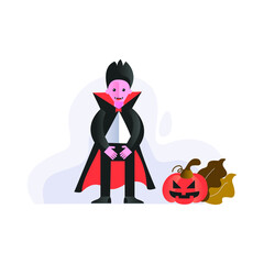 cute boy using halloween vampire costume