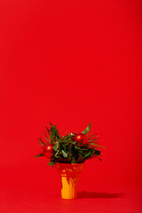 christmas background with hard lighting on red background