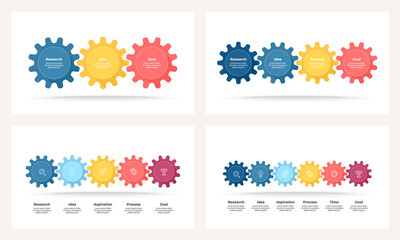 Business infographics. Process with 3, 4, 5, 6 steps, options, gears. Vector template.