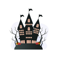 Halloween castle with bats