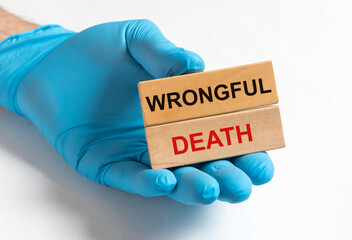 Wrongful Death concept inscription in doctor hand isolated on white background, medical working at...