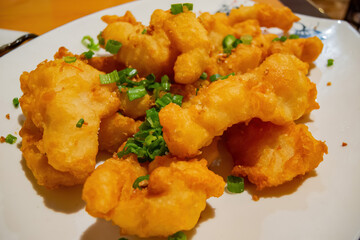 Close up shot of deep fried fish fillet