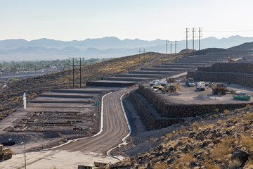 Sunny view of a construction site with heavy equipment