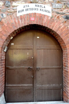 The gates to the Greek Orthodox Church of Aya Nikola in the district of Fatih in Istanbul. Turkey