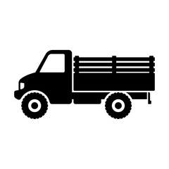 Truck icon. Black silhouette. Side view. Offroad farm transport. Vector flat graphic illustration. The isolated object on a white background. Isolate.