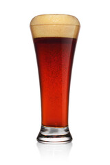 Glass of red dark beer isolated on a white