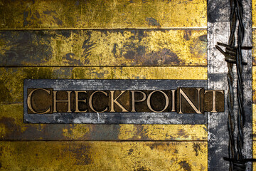 Checkpoint text message on textured grunge copper and vintage gold background