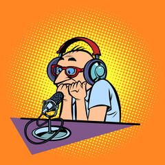 emotional radio podcaster male sports commentator