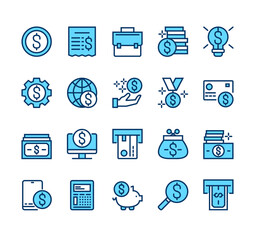 Business finance and money line web pictogram icon isolated set. Vector flat graphic design cartoon