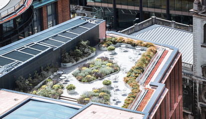 Roof garden in the City of London. Modern architectural environment. London, UK