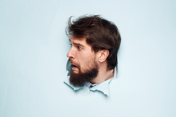 Emotional male manager office blue background work lifestyle