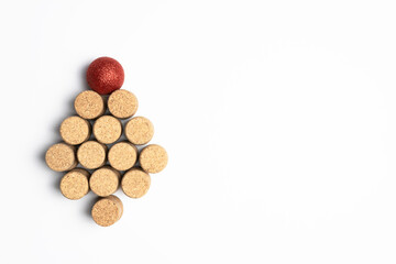 Christmas concept. Christmas tree made of cork plugs. Christmas abstraction from wine corks.