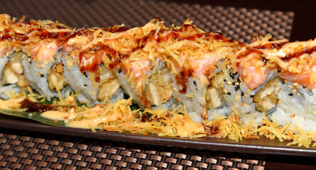 Sushi in the Plate With Seasoning Above