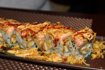 Sushi in the Plate With Seasoning Above