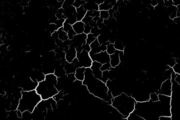 Grunge black and white pattern. Abstract texture of monochrome particles. Black background with white cracks, scuffs, chips