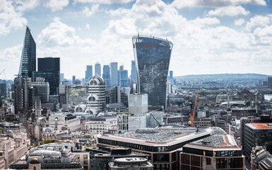 Fototapeta na wymiar City of London view, business and office area, with skyscrapers, banks and international companies. London UK, 2020