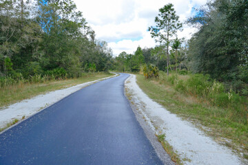 Fototapeta na wymiar A biking trail in a sunny day in Florida. Taken in Flatwood park in Tampa. Florida 