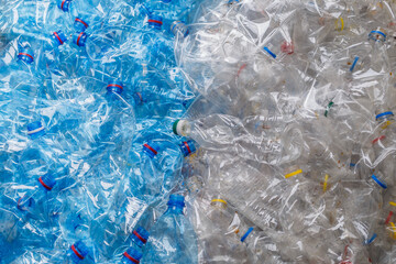 plastic bottles. recycling To conserve the environment concept.Background of many used empty PET bottles