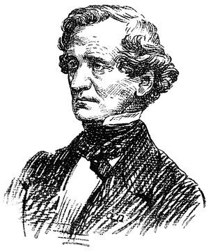 Portrait of Hector Berlioz - a French Romantic composer. Illustration of the 19th century. White background.