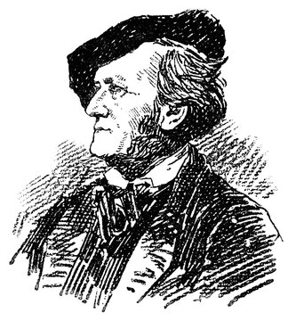 Portrait of Richard Wagner - a German composer, theatre director, polemicist, and conductor. Illustration of the 19th century. White background.