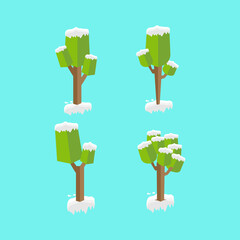 Isometric design winter tree collection isolated