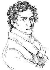 Portrait of Ludwig Devrient - a German actor, noted for his playing in the works of Shakespeare and Schiller. Illustration of the 19th century. White background.