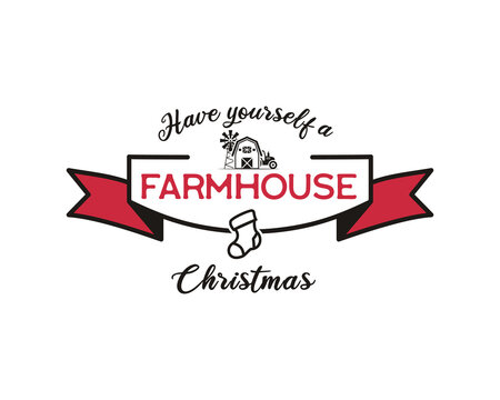 Merry Christmas season graphic print, t shirt design for xmas party, cricut. Holiday decor with ornaments and xmas funny text - Have yourself a Farmhouse Christmas. Stock emblem
