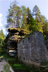 Ruin of Dolsky Mill from 18th century on the River Kamenice in Bohemian Switzerland, Czech Republic
