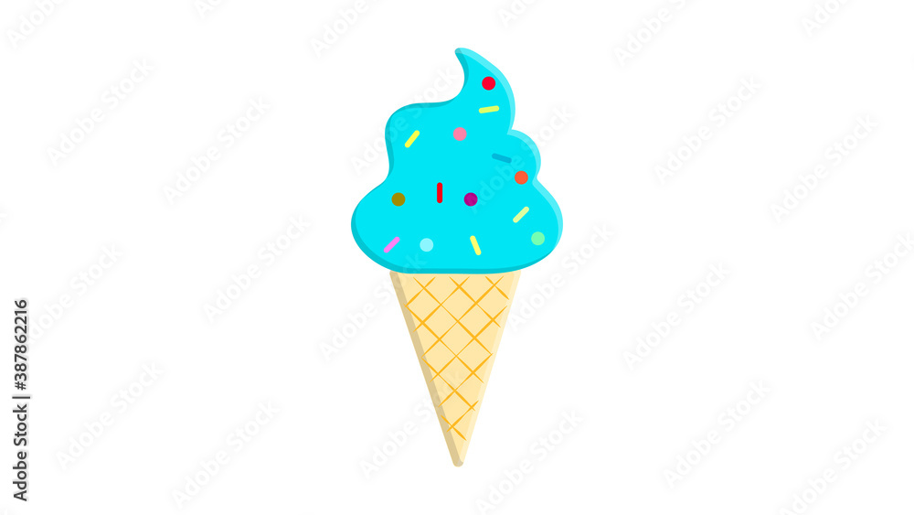 Poster delicious colorful ice cream in waffle cone isolated on white background. vector illustration for we