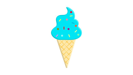 Delicious colorful ice cream in waffle cone isolated on white background. Vector illustration for web design or print