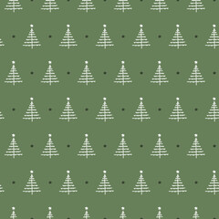 Christmas seamless vector green pattern with pines. Xmas winter poster collection. Can be used for wallpaper, pattern fills, surface textures, fabric prints.