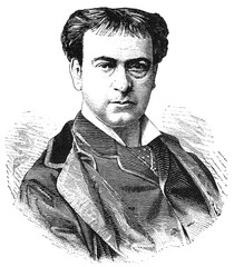 Portrait of Adolf von Sonnenthal - a Austrian actor. Illustration of the 19th century. White background.