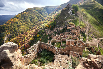 Ancient ghost town of Gamsutl, Dagestan, Russia. Abandoned etnic aul