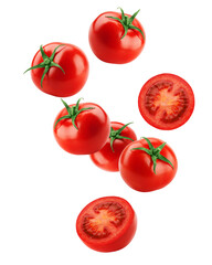 Falling tomato isolated on white background, clipping path, full depth of field