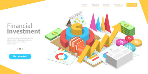 3D Isometric Flat Vector Conceptual Illustration of Financial Investment Solutions, Asset Management and Administration.