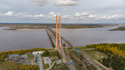 cable-stayed bridge over the river