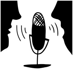 Blogger podcaster streaming. Interview, podcast, Live streaming, broadcast, radio host flat vector illustration. Bloggers cartoon character. Podcast icon logo. illustration designvector illustration