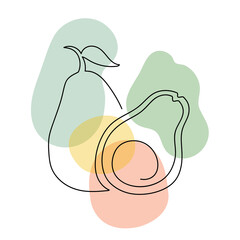 Avocado in a hand drawn linear style.