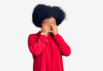 Young african american girl wearing casual clothes rubbing eyes for fatigue and headache, sleepy...