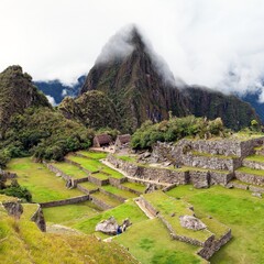 Fototapeta na wymiar Machu Picchu, panoramic view of peruvian incan town