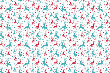 Christmas pattern with reindeer and star icons. Vector