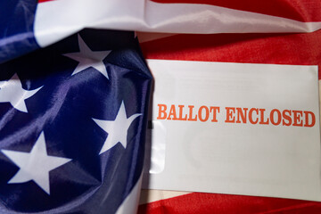 Fototapeta na wymiar United States Vote Ballot In American Flag Democracy Republic