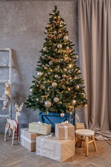 Presents and Gifts under Christmas Tree, Winter Holiday Concept
